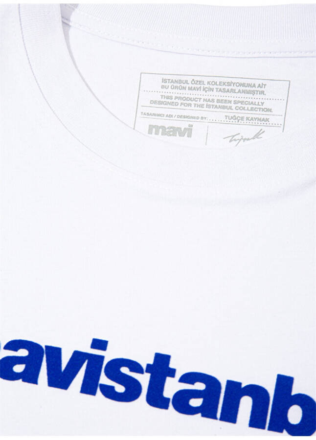 Mavi Bisiklet Yaka Beyaz Kadın T-Shirt M1612108-620 MAVİSTANBUL BASKILI Tİ - 23