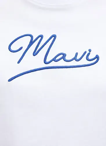 Mavi Bisiklet Yaka Beyaz Kadın T-Shirt M1612421-620-MAVI JEANS BASKILI TİŞ - 6