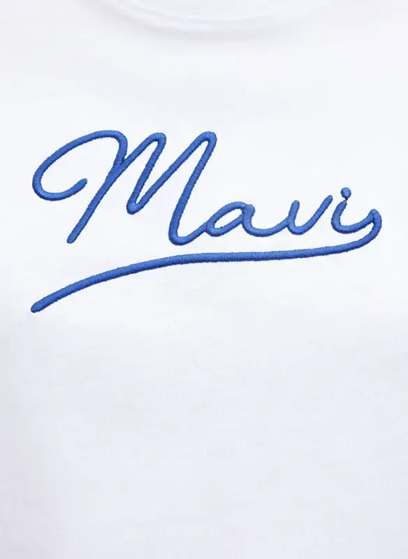 Mavi Bisiklet Yaka Beyaz Kadın T-Shirt M1612421-620-MAVI JEANS BASKILI TİŞ - 6