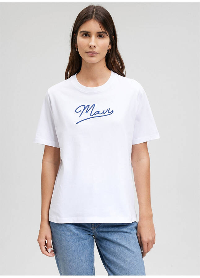 Mavi Bisiklet Yaka Beyaz Kadın T-Shirt M1612421-620-MAVI JEANS BASKILI TİŞ - 15