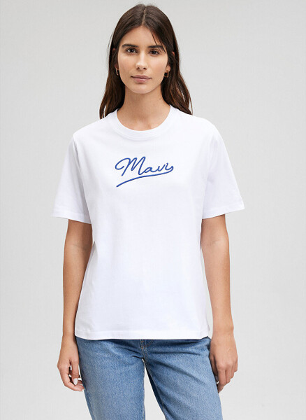 Mavi Bisiklet Yaka Beyaz Kadın T-Shirt M1612421-620-MAVI JEANS BASKILI TİŞ - 9