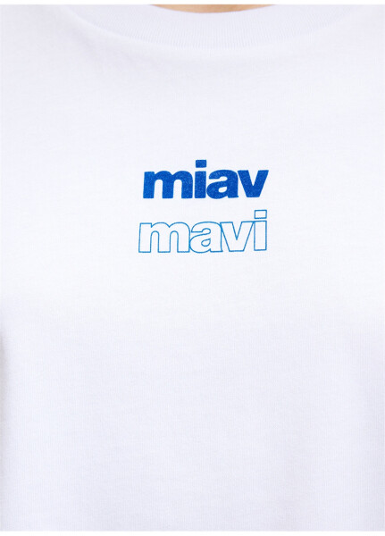 Mavi bisiklet yaka beyaz kadın t-shirt, M1612454-620-MIAV baskılı crop tişört - 12