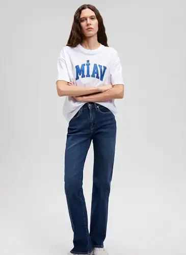 Mavi Bisiklet Yaka Beyaz Kadın T-Shirt M1612457-620-MIAV BASKILI TİŞÖRT - MAVI (1)