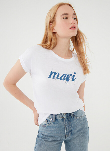 Mavi Bisiklet Yaka Beyaz Kadın T-Shirt M166422-620 - 1