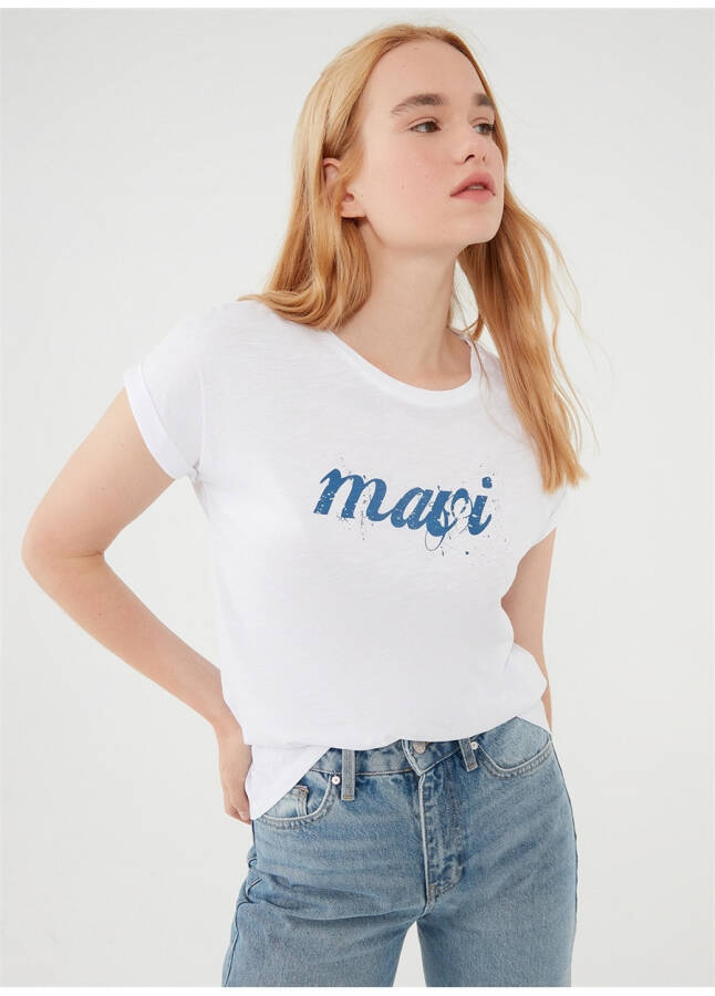 Mavi Bisiklet Yaka Beyaz Kadın T-Shirt M166422-620 - 8