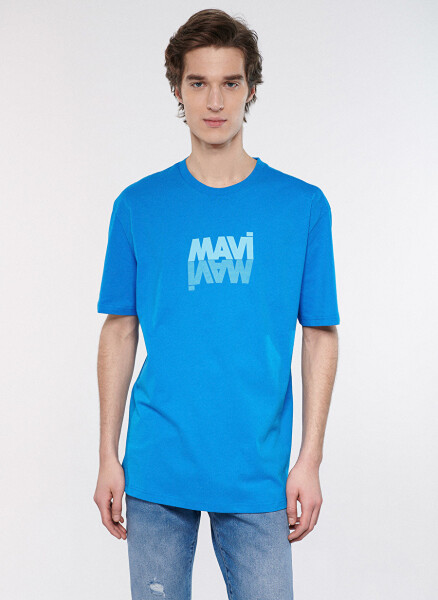 Mavi Bisiklet Yaka Düz Mavi Erkek T-Shirt M0611311-70772_MAVİ LOGO TİŞÖRT - 3