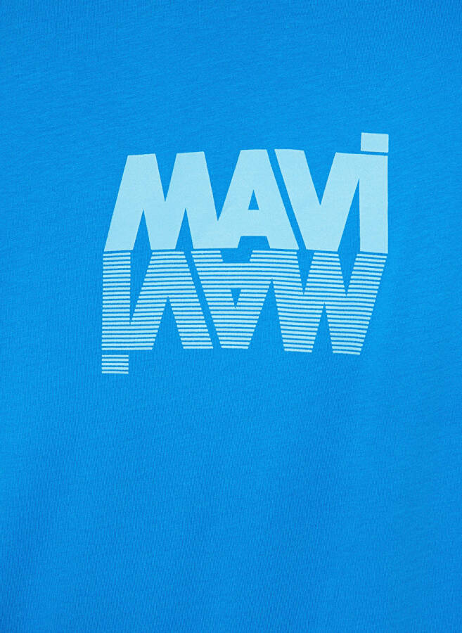 Mavi Bisiklet Yaka Düz Mavi Erkek T-Shirt M0611311-70772_MAVİ LOGO TİŞÖRT - 6