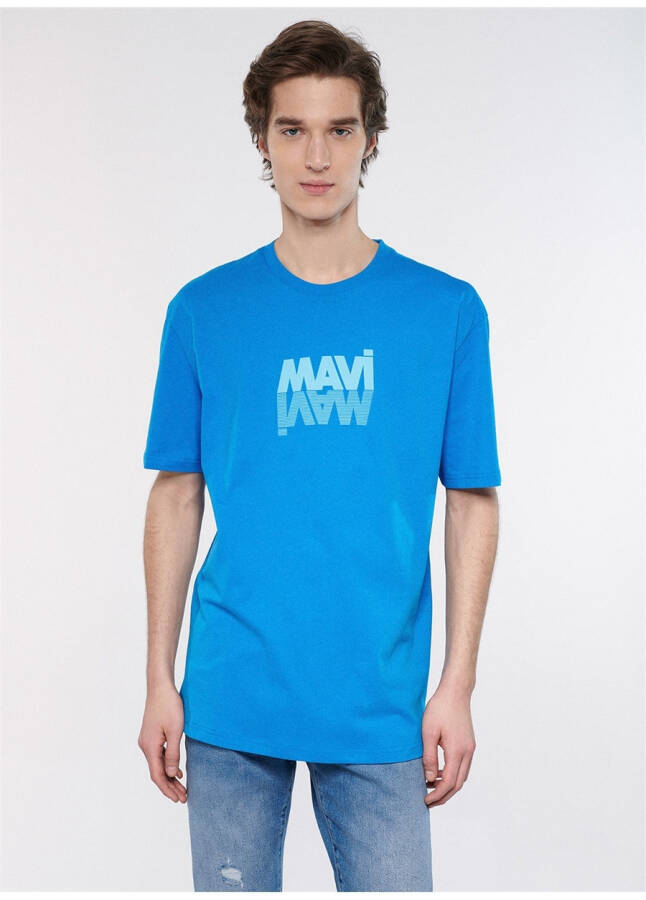 Mavi Bisiklet Yaka Düz Mavi Erkek T-Shirt M0611311-70772_MAVİ LOGO TİŞÖRT - 10