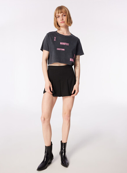 Mavi Bisiklet Yaka Gri Kadın T-Shirt M1612500-70087-GRAFİK BASKILI CROP - 10