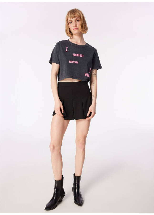 Mavi Bisiklet Yaka Gri Kadın T-Shirt M1612500-70087-GRAFİK BASKILI CROP - 17