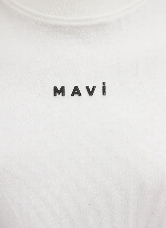 Mavi Bisiklet Yaka Kırık Beyaz Kadın T-Shirt M1612518-70057-MAVI BASKILI TİŞÖRT - 5