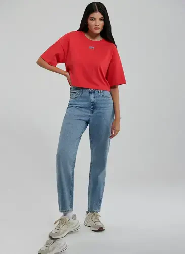 Mavi Bisiklet Yaka Pembe Kadın T-Shirt M1611585-71083-YUVARLAK YAKA KISA K - Mavi (1)