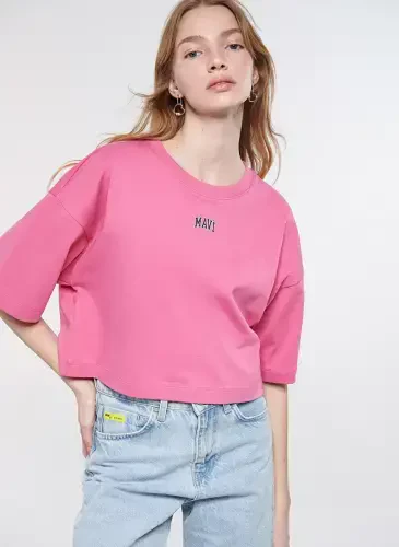 Mavi Bisiklet Yaka Pembe Kadın T-Shirt M1611585-84670-YUVARLAK YAKA KISA K - Mavi (1)