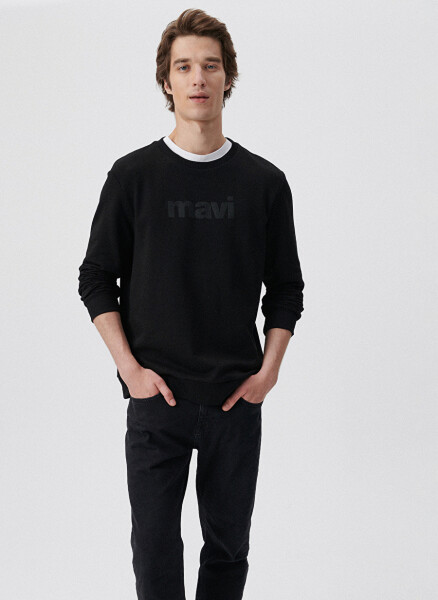 Mavi Bisiklet Yaka Siyah Erkek Sweatshirt 066303-900 MAVİ BASKILI SWEATSHIRT - 1