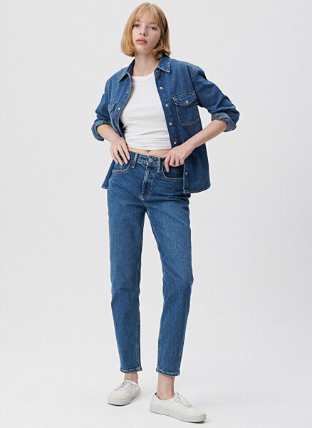 Mavi CINDY Mid Brushed COL Yüksek Bel Dar Paça Mom Fit Mavi Kadın Denim Pantolon M100277-85272 - 9