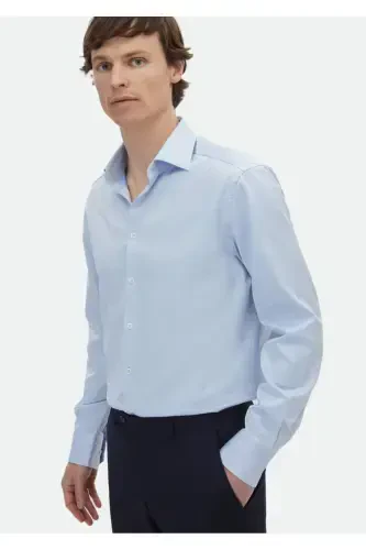 Mavi Çizgili Regular Fit Dokuma Klasik %100 Pamuk Gömlek - 3