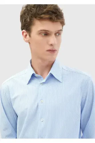 Mavi Çizgili Regular Fit Klasik Gömlek - 3