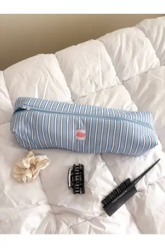 Mavi Çizgili Saç Maşa Düzleştirici Çantası Airwrap Airstrait İçin Elyaf Dolgulu Seyahat Çantası-Mavi Çizgili - 4