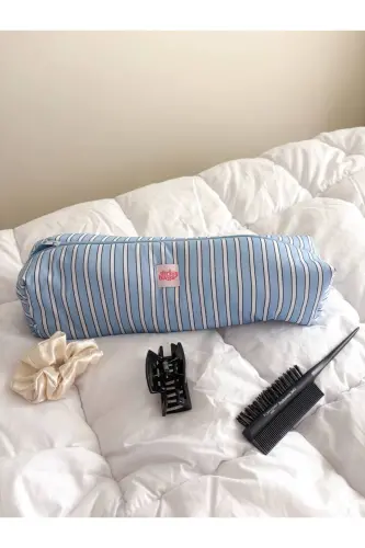 Mavi Çizgili Saç Maşa Düzleştirici Çantası Airwrap Airstrait İçin Elyaf Dolgulu Seyahat Çantası-Mavi Çizgili - 6