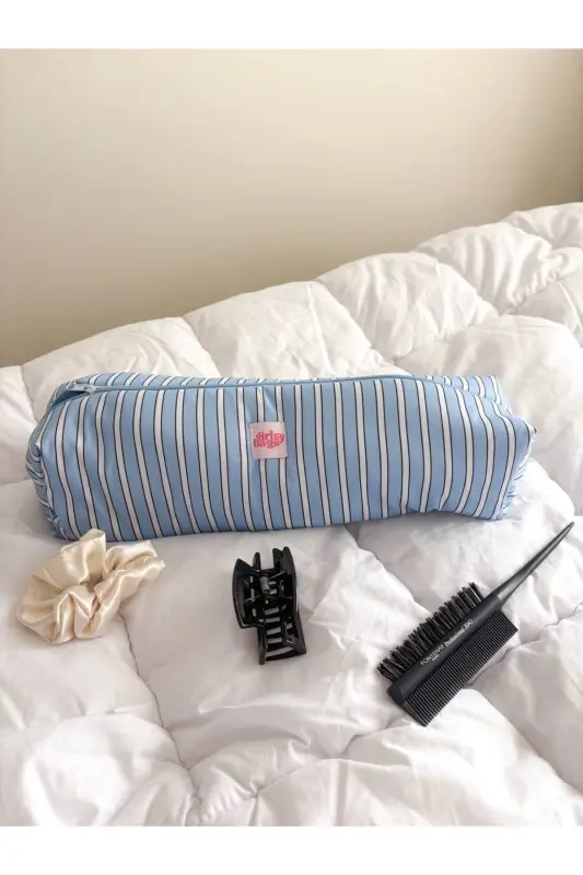 Mavi Çizgili Saç Maşa Düzleştirici Çantası Airwrap Airstrait İçin Elyaf Dolgulu Seyahat Çantası-Mavi Çizgili - 6