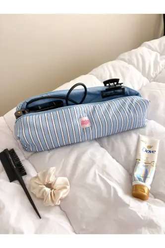 Mavi Çizgili Saç Maşa Düzleştirici Çantası Airwrap Airstrait İçin Elyaf Dolgulu Seyahat Çantası-Mavi Çizgili - 7