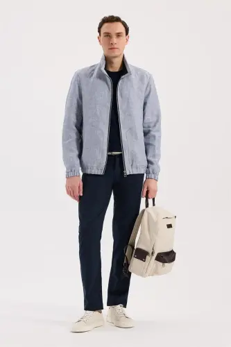 Mavi Comfort Fit %100 Keten Mevsimlik Spor Mont 