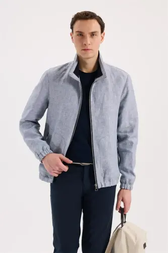 Mavi Comfort Fit %100 Keten Mevsimlik Spor Mont - JAKAMEN (1)
