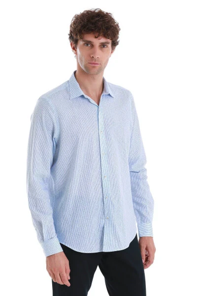 Mavi Comfort Fit Baskılı Slim Yaka Uzun Kollu Spor Gömlek-Mavi 