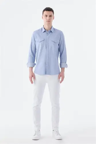 Mavi Comfort Fit Cepli Çıtçıtlı %100 Pamuk Kot Gömlek - 2