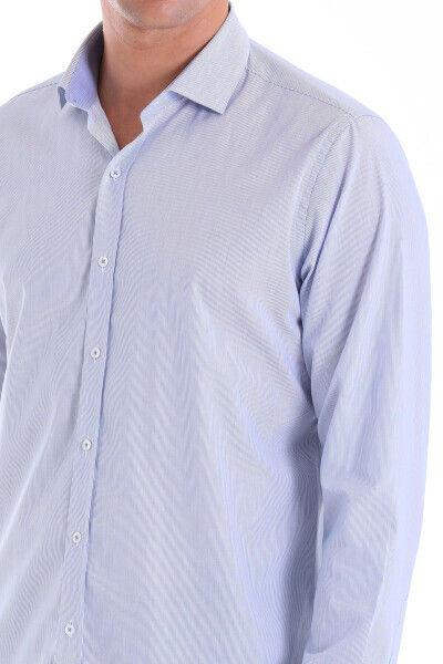 Mavi Comfort Fit Çizgili 100% Pamuk Slim Yaka Uzun Kollu Casual Gömlek - Mavi Ç. - 4