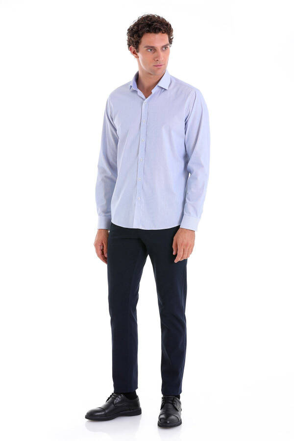 Mavi Comfort Fit Çizgili 100% Pamuk Slim Yaka Uzun Kollu Casual Gömlek - Mavi Ç. - 5