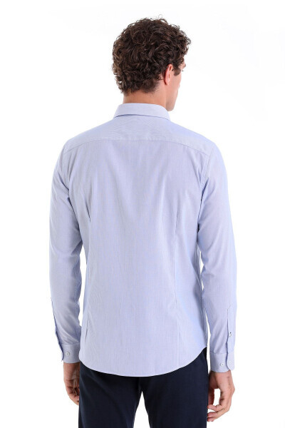 Mavi Comfort Fit Çizgili 100% Pamuk Slim Yaka Uzun Kollu Casual Gömlek - Mavi Ç. - 6