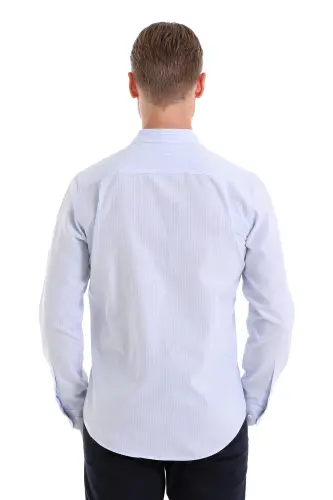 Mavi Comfort Fit Çizgili Pamuklu Slim Yaka Uzun Kollu Spor Gömlek-A. Mavi Ç. - 6