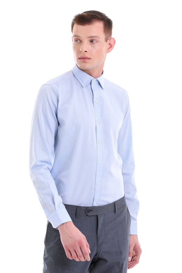 Mavi Comfort Fit Desenli 100% Pamuklu Slim Yaka Uzun Kollu Spor Gömlek - Mavi - 4
