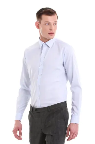 Mavi Comfort Fit Desenli 100% Pamuklu Slim Yaka Uzun Kollu Spor Gömlek - B.Mavi - 3