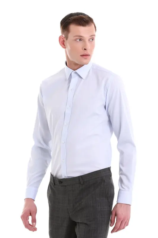 Mavi Comfort Fit Desenli 100% Pamuklu Slim Yaka Uzun Kollu Spor Gömlek - B.Mavi - 3