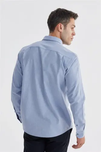 Mavi Comfort Fit Gizli Düğmeli Yaka Gömlek - 4