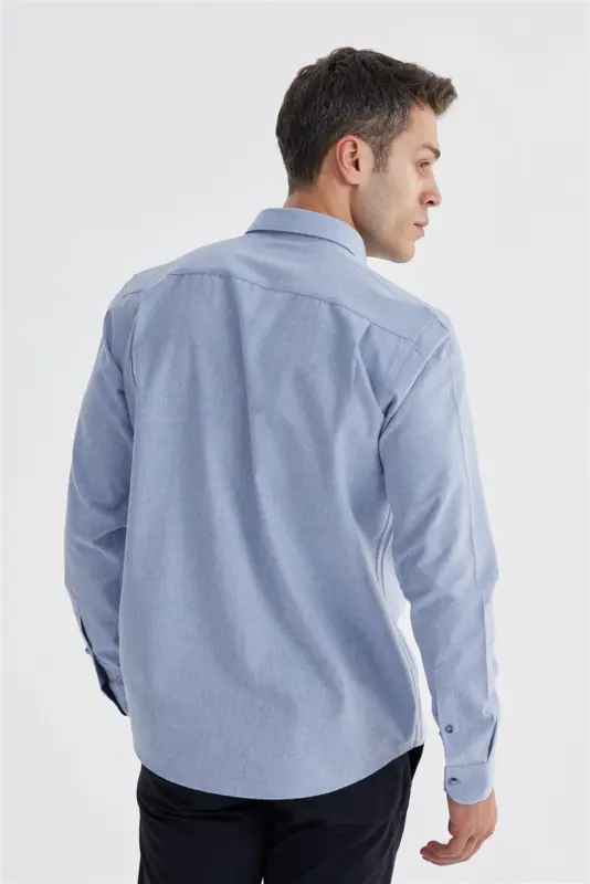 Mavi Comfort Fit Gizli Düğmeli Yaka Gömlek - 4