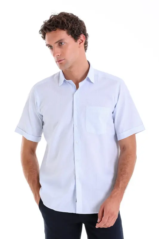 Mavi Comfort Fit Kareli Pamuklu Slim Yaka Kısa Kol Klasik Gömlek - A. Mavi Ç. - 1