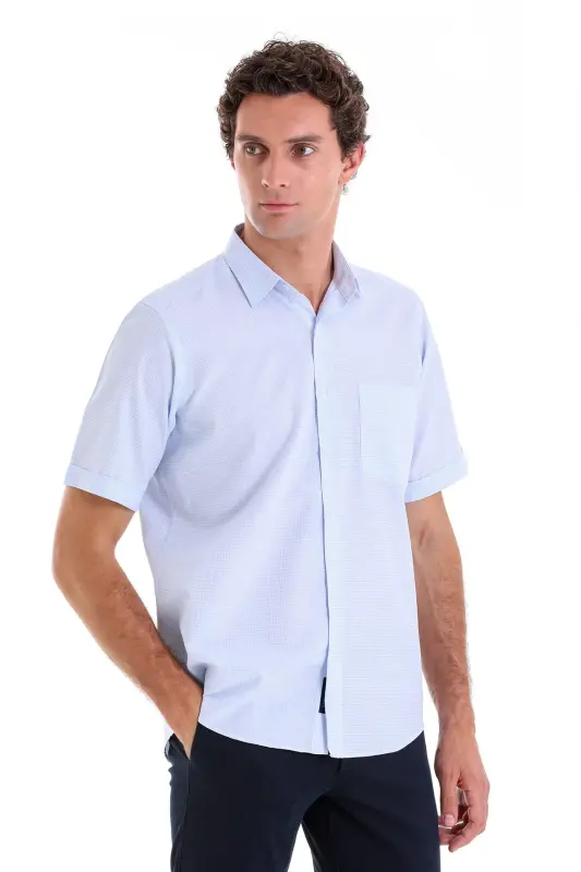 Mavi Comfort Fit Kareli Pamuklu Slim Yaka Kısa Kol Klasik Gömlek - A.MAVİ K. - 2