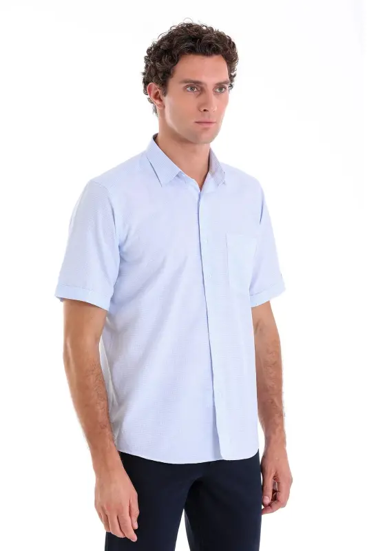 Mavi Comfort Fit Kareli Pamuklu Slim Yaka Kısa Kol Klasik Gömlek - A.MAVİ K. - 3
