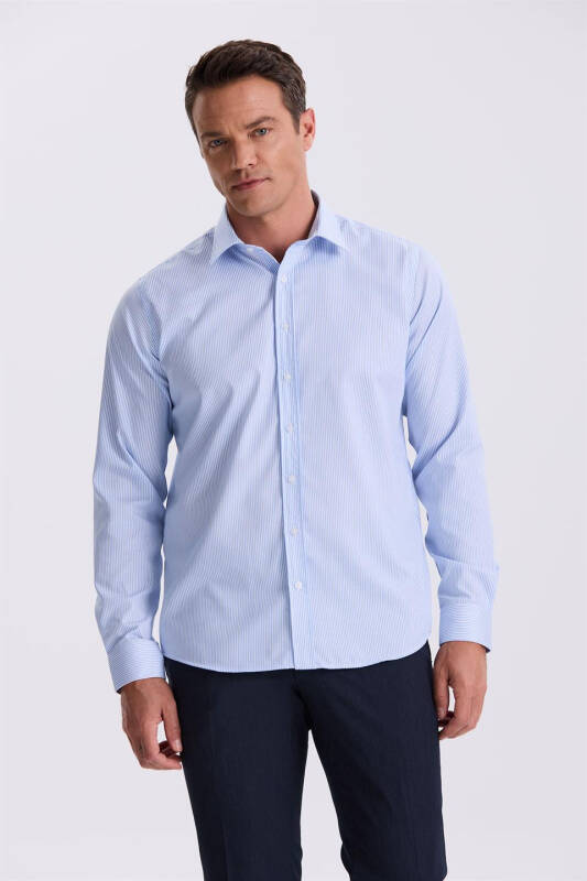 Mavi Comfort Fit Ütü Gerektirmeyen %100 Pamuk Çizgili Non İron Gömlek - 1