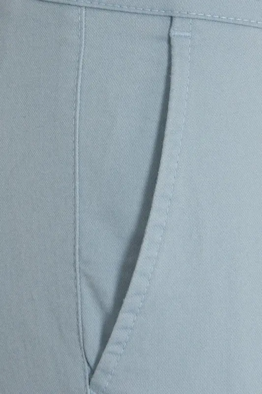 Mavi Dinamik Fit Düz Pamuklu Yandan Cep Kanvas Pantolon-Mavi - 3