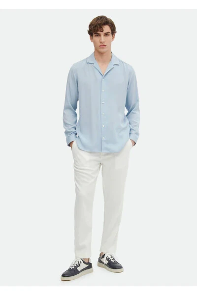 Mavi Düz Regular Fit Dokuma Klasik Gömlek - Ramsey (1)