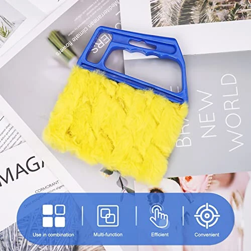 Blue Handheld Mini Blinds Cleaner Shutters, Curtain Brush Dust Remover with 7 Removable Microfiber Sleeves, Air Conditioning Home Gadgets, Car Vents, Fan Shutters (Blue, with 7 Blades) - 4