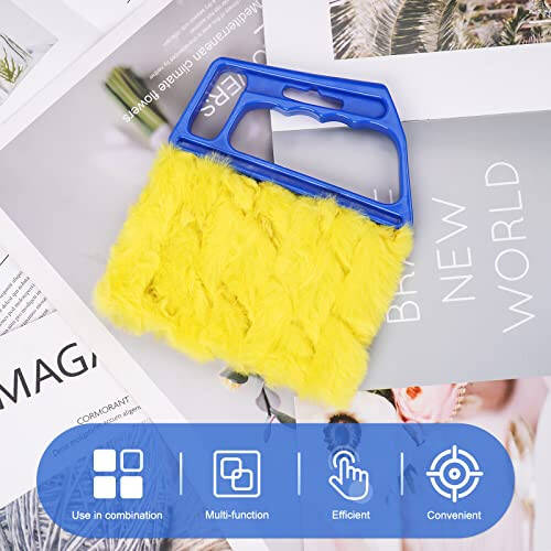 Blue Handheld Mini Blinds Cleaner Shutters, Curtain Brush Dust Remover with 7 Removable Microfiber Sleeves, Air Conditioning Home Gadgets, Car Vents, Fan Shutters (Blue, with 7 Blades) - 4