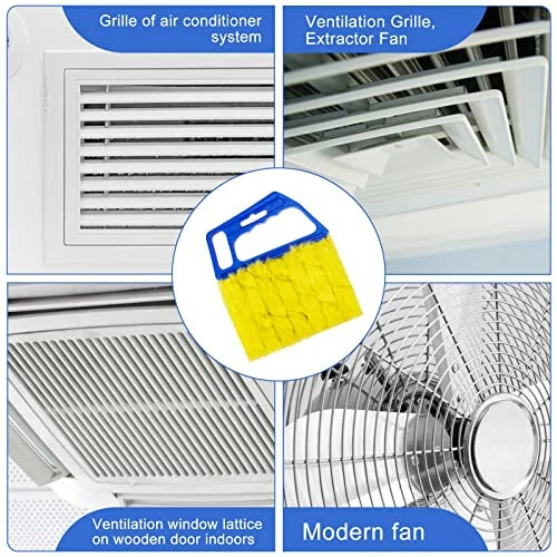 Blue Handheld Mini Blinds Cleaner Shutters, Curtain Brush Dust Remover with 7 Removable Microfiber Sleeves, Air Conditioning Home Gadgets, Car Vents, Fan Shutters (Blue, with 7 Blades) - 5