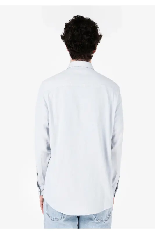 Comfort Fit Shirt Neck Düz Cepli Erkek Mavi Uzun Kol Gömlek - AÇIK MAVİ - 2
