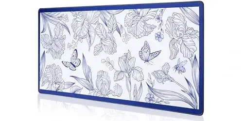 Blue Large Extended Mouse Pad, Beautiful Flowers Plants, Waterproof Mouse Mat for Home and Office, Gaming Mousepad Laptop Keyboard Mat with Non-Slip Base, Stitched Edges (35.4