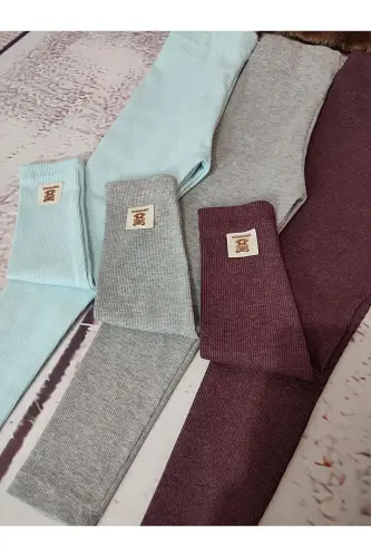 Mavi Gri Bordo 3 lü fitilli tayt seti etiket detaylı - Mavi Gri Bordo - 2